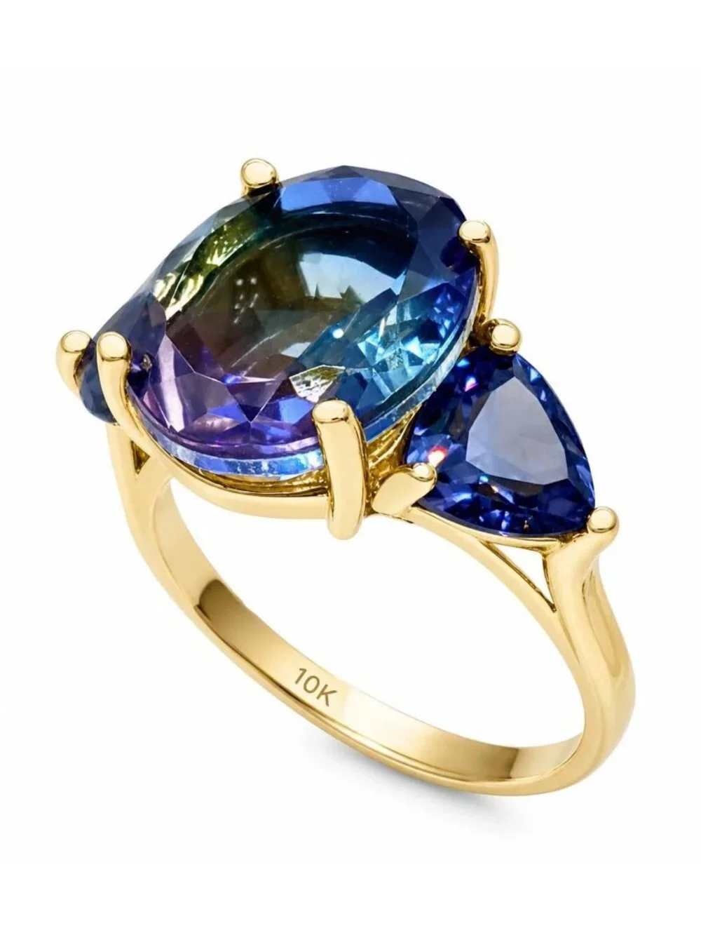 Tourmaline 5.73 Cts & Tanzanite Ring 10k Solid Yellow Gold